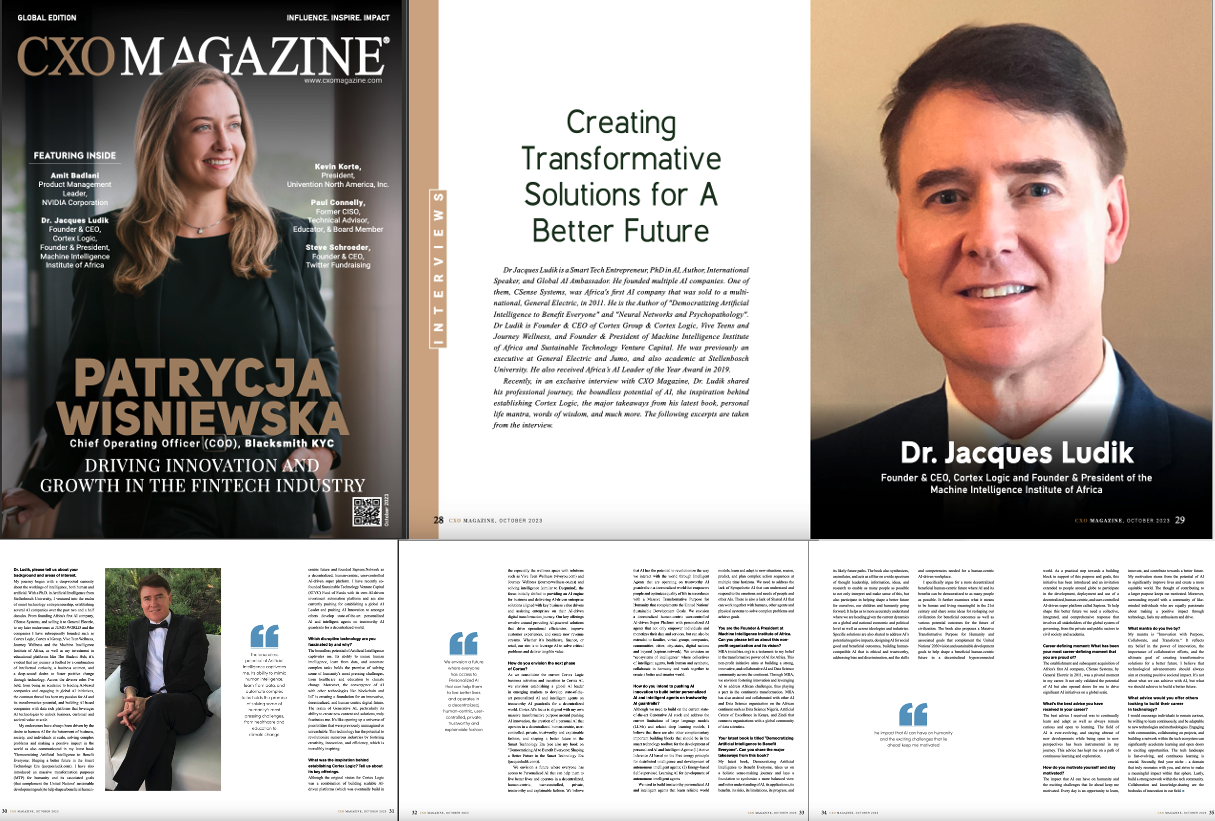 Creating Transformative Solutions for A Better Future – Dr Jacques Ludik featured in CXO Magazine